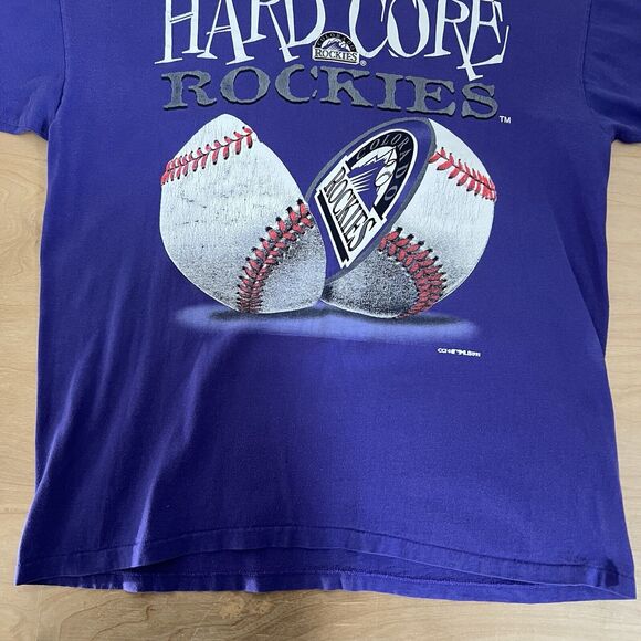 Vintage Colorado Rockies Shirt XL Purple 90s MLB Baseball Hard Core Champs - Picture 4 of 7
